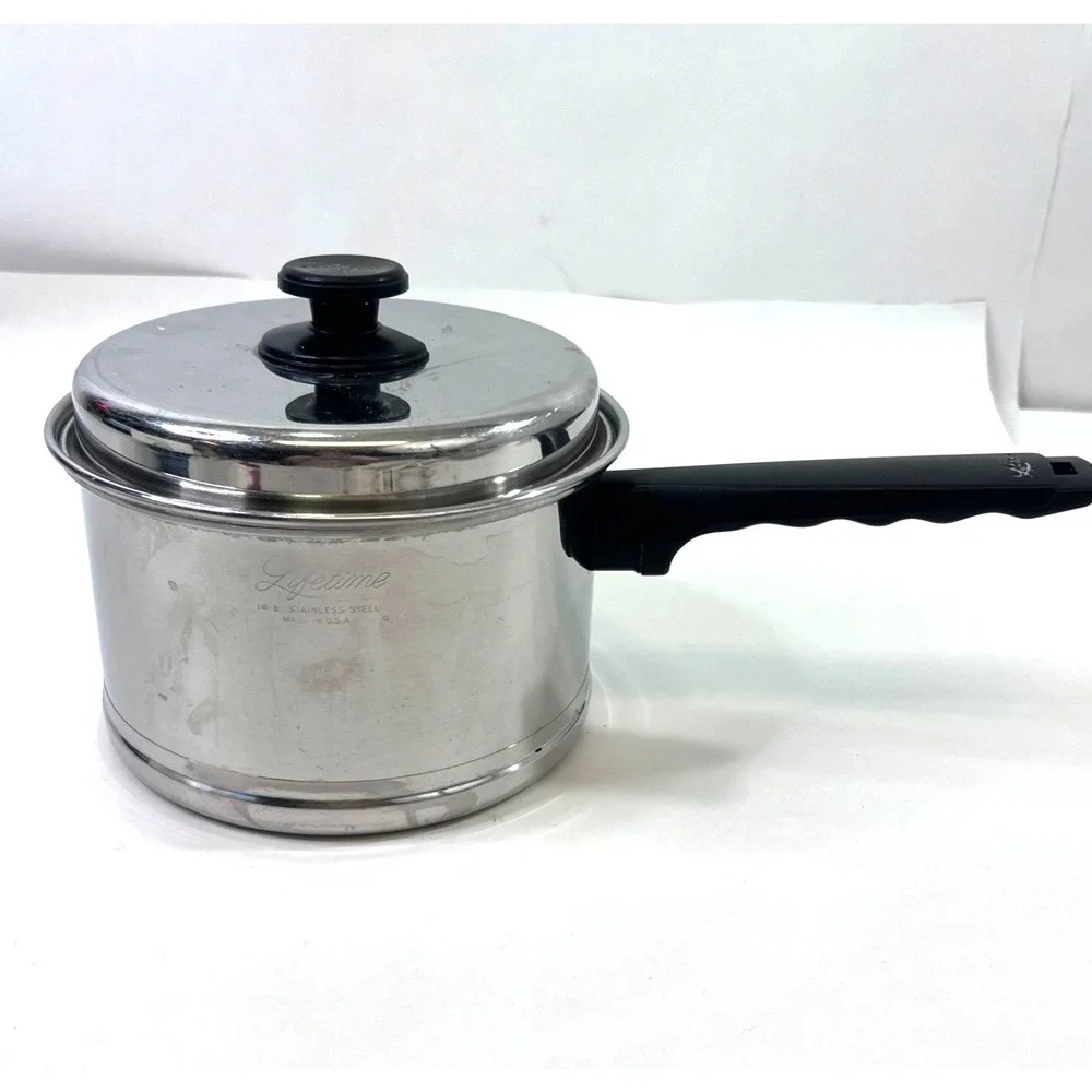 Lifetime 18-8 Stainless Steel 3 Qt Saucepan with Lid Wood Handle USA 7.5x4